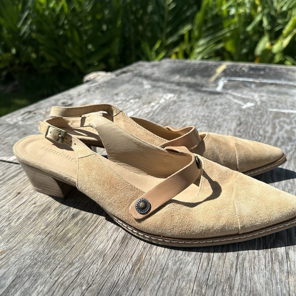 Sundance Leather Slingback Flats Womens EU 40 US 9 Taupe Pointed Toe Spain 990
